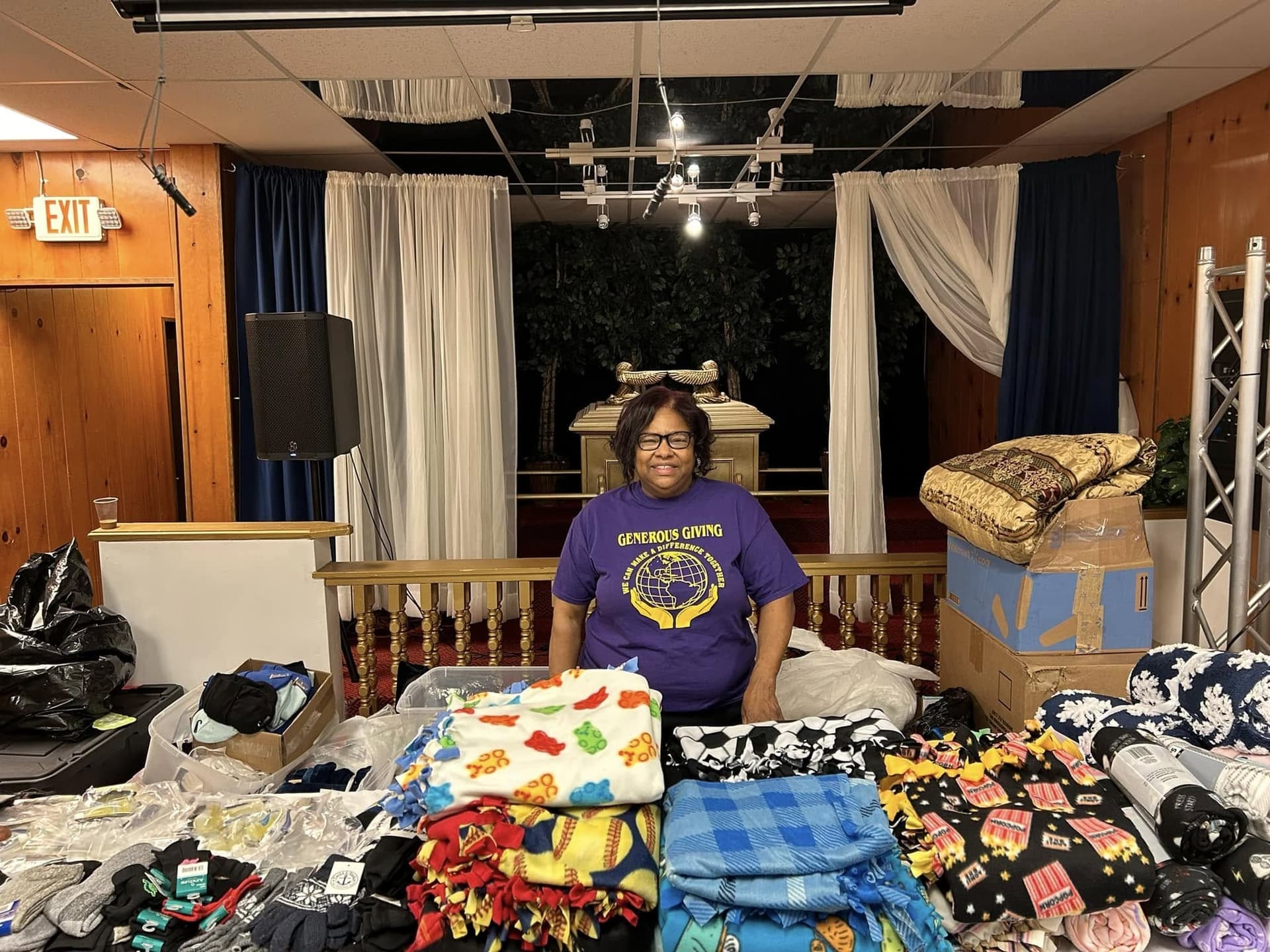 Karen with Generous Giving supplies at Christ Temple Baptist Church