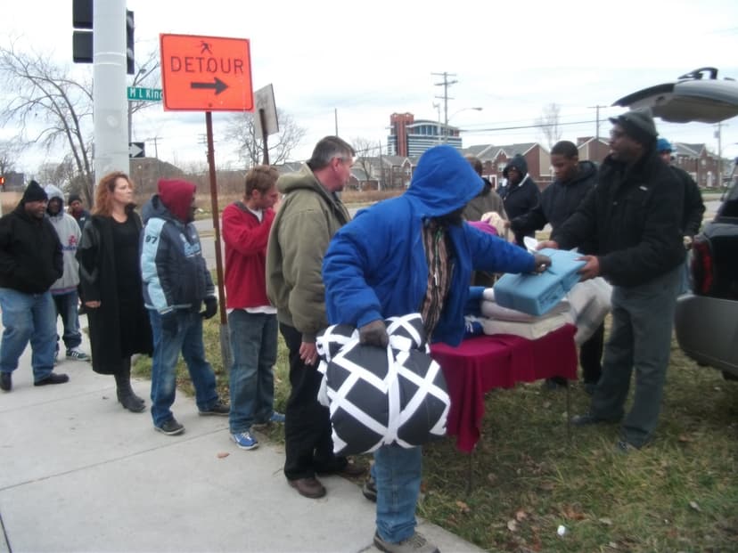 Handing out blankets on the streets of Detroit